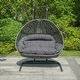 preview thumbnail 1 of 13, 2-Person Hanging Egg Swing Chair with Metal Stand Handcrafted Wicker Breathable Cushion Grey