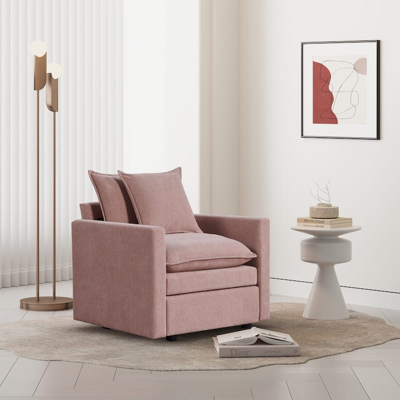 Chenille Fabric Comfy Deep Single Seat Sofa Upholstered Reading Armchair Living Room