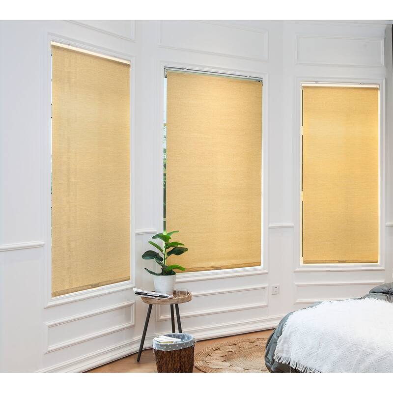 Natural Woven Cane Paper Window Blinds for Home, Pull Down Roller Shade