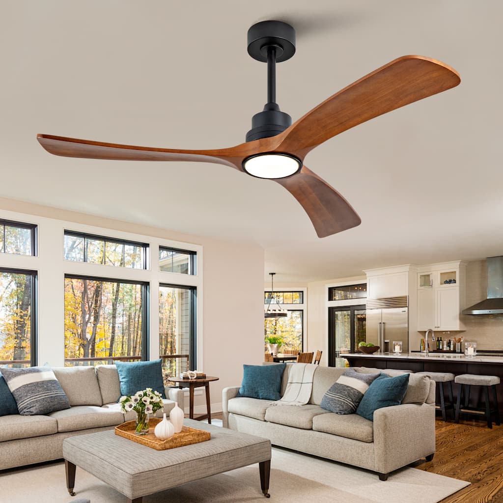 52" Wood Ceiling Fan w/ 3 Solid Wood Blades Remote Control Reversible DC Motor
