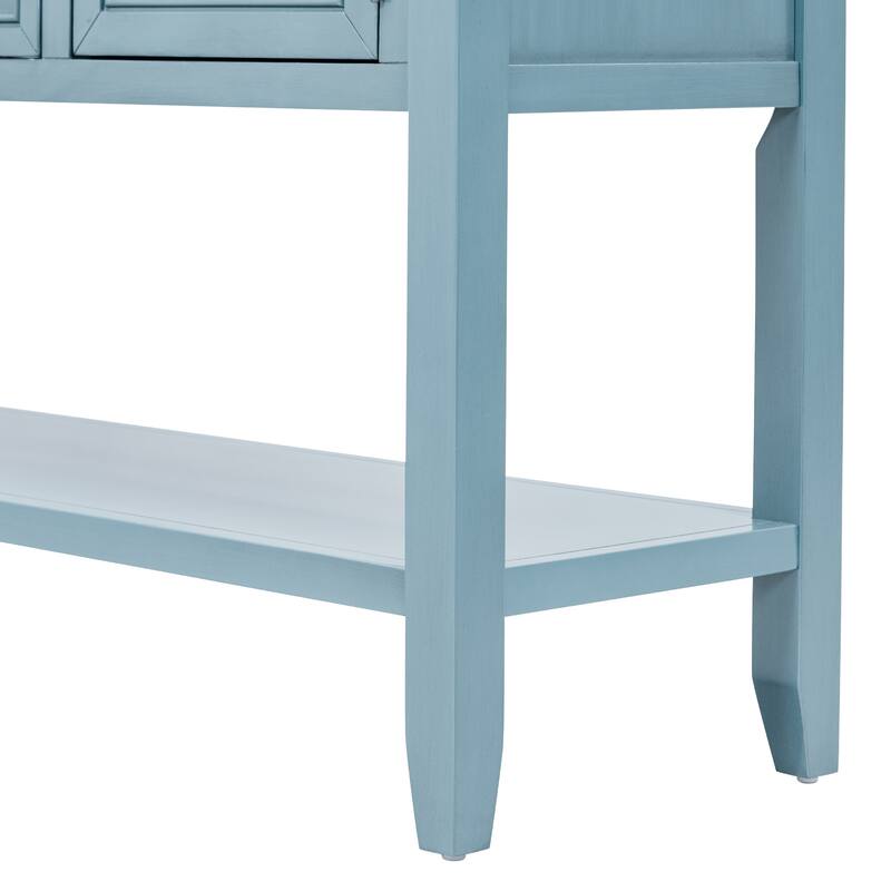 Cambridge Series Ample Storage Vintage Console Table with Four Small Drawers and Bottom Shelf for Living Rooms and Kitchens