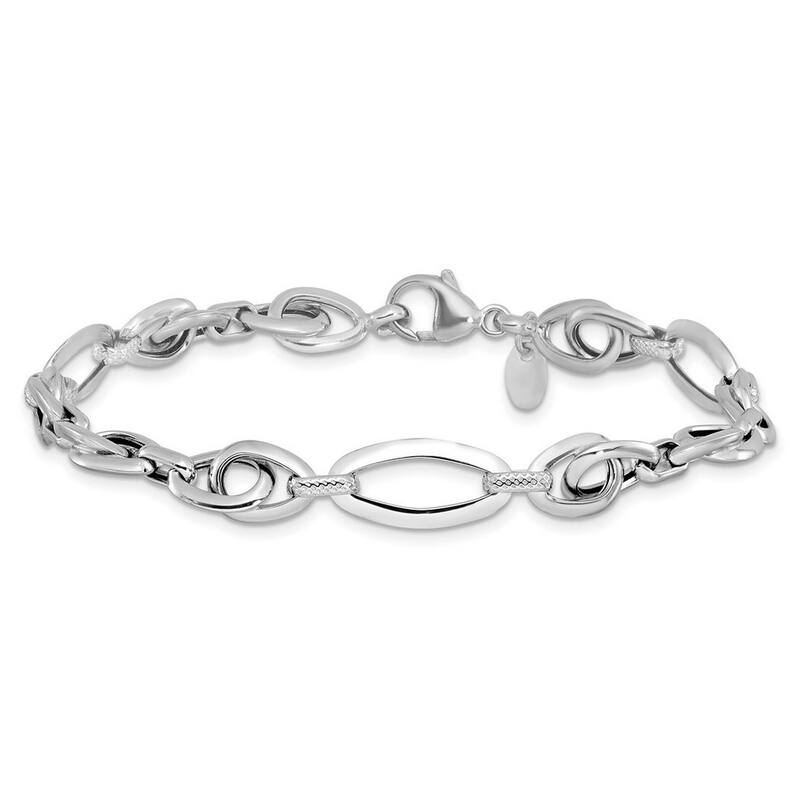 Curata 14k White Gold Polished Textured Fancy Link Bracelet 7.75 Inch