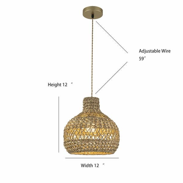 dimension image slide 0 of 2, Homa Rattan Coastal Boho 12" Gold Dome Pendant Light - 12" Wide