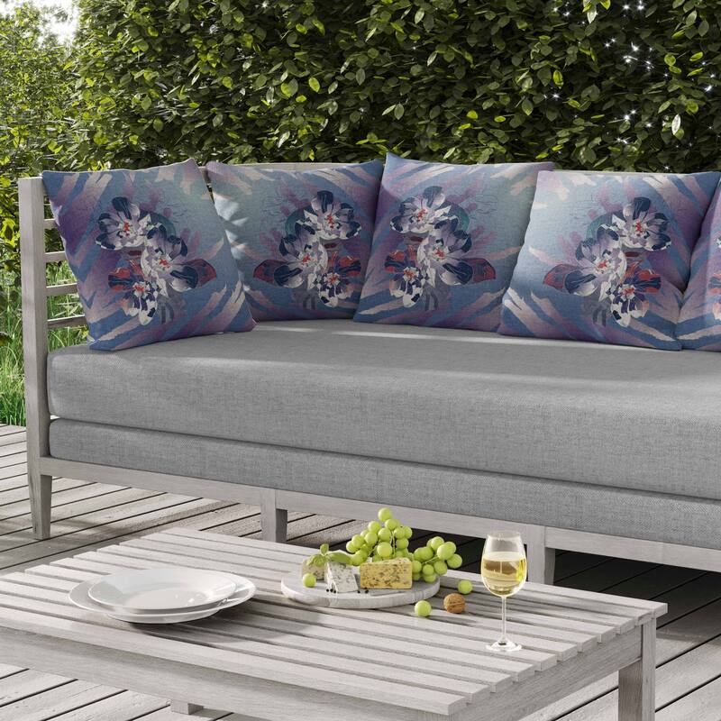 Rosemary Romance Indoor/Outdoor Reversible Throw Pillow Blue and Violet