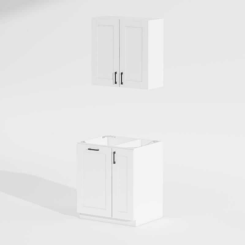 Modular White Kitchen Cabinet Set Customizable Base and Wall Cabinets Pantry Storage and DIY Countertop Design(Without desktop)