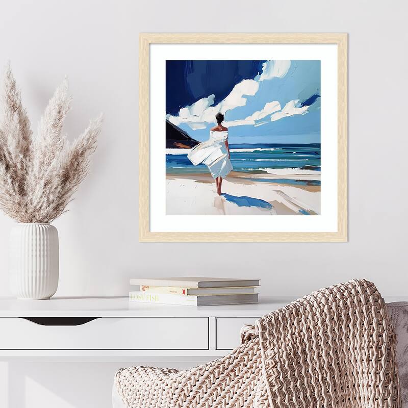 Woman Walking On the Beach by Elena Avanesova Wood Framed Wall Art Print