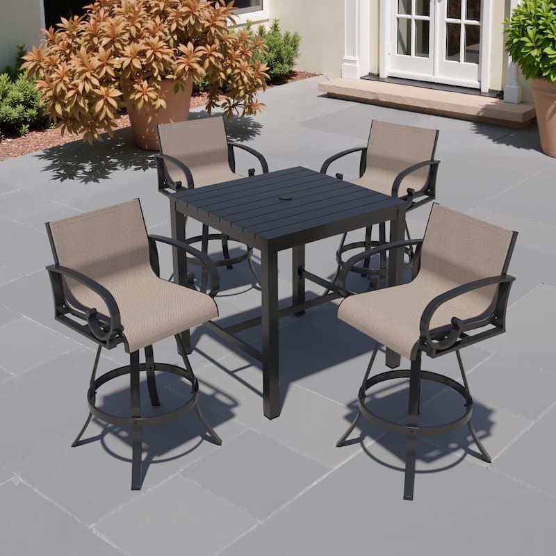 3/5-Piece Set Outdoor Patio Swivel Bar Stools Set Aluminum Sunbrella Textilene Sling Bar Stools and Table