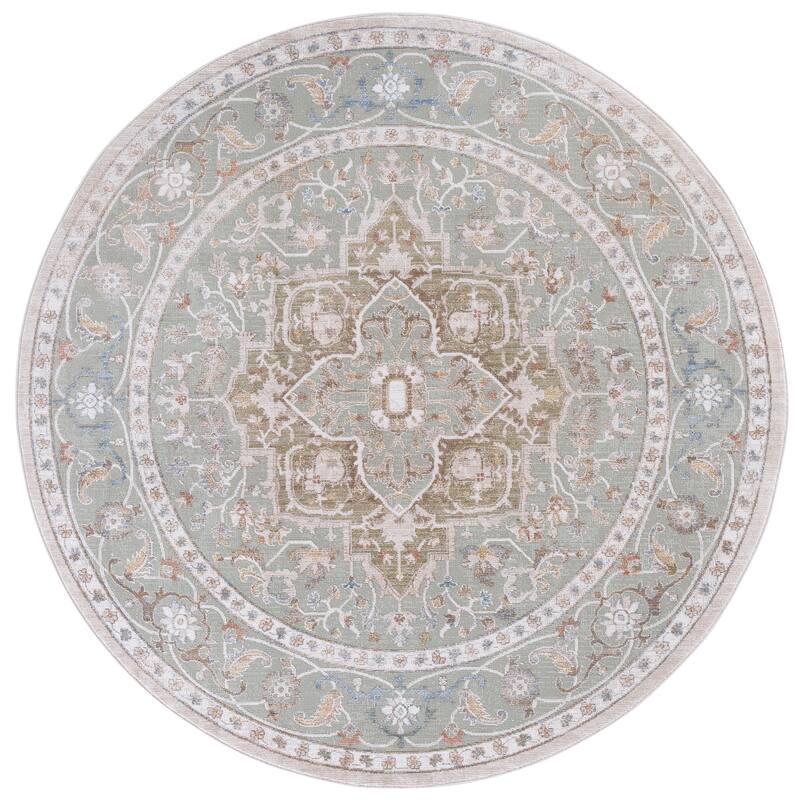 SAFAVIEH Elwood Tulin Traditional Medallion Rug - 6'5" Round - Olive/Beige