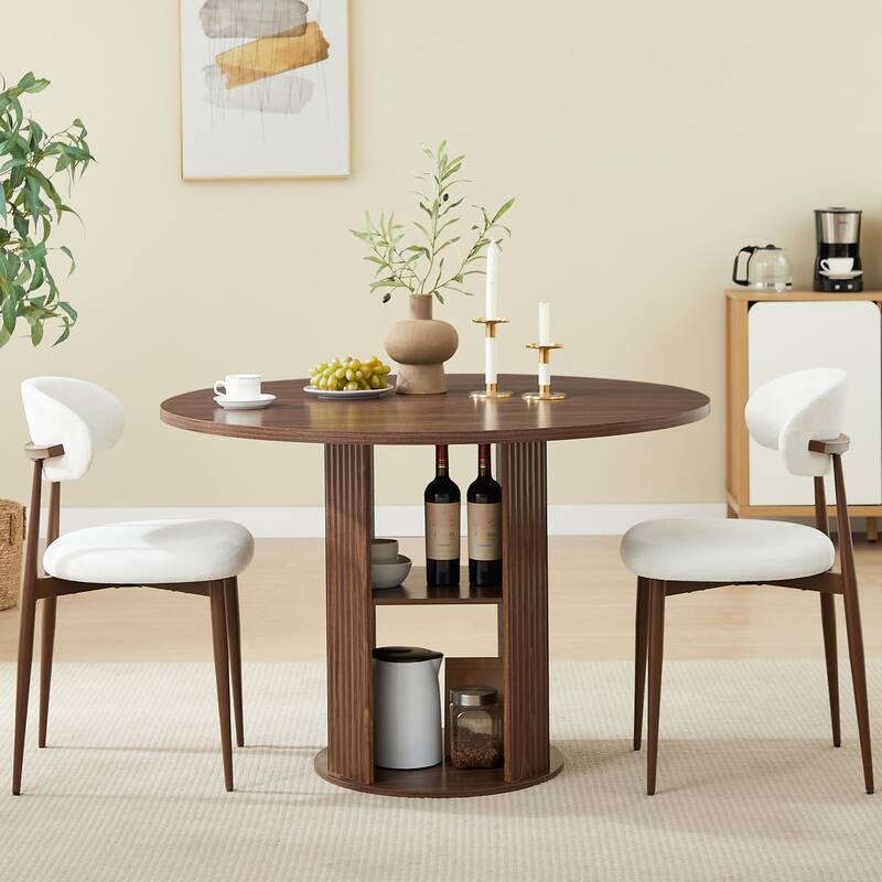 31.5" Round Dining Table Set with 2 Chairs, Modern Farmhouse Kitchen Table with 2-Tier Storage Shelf
