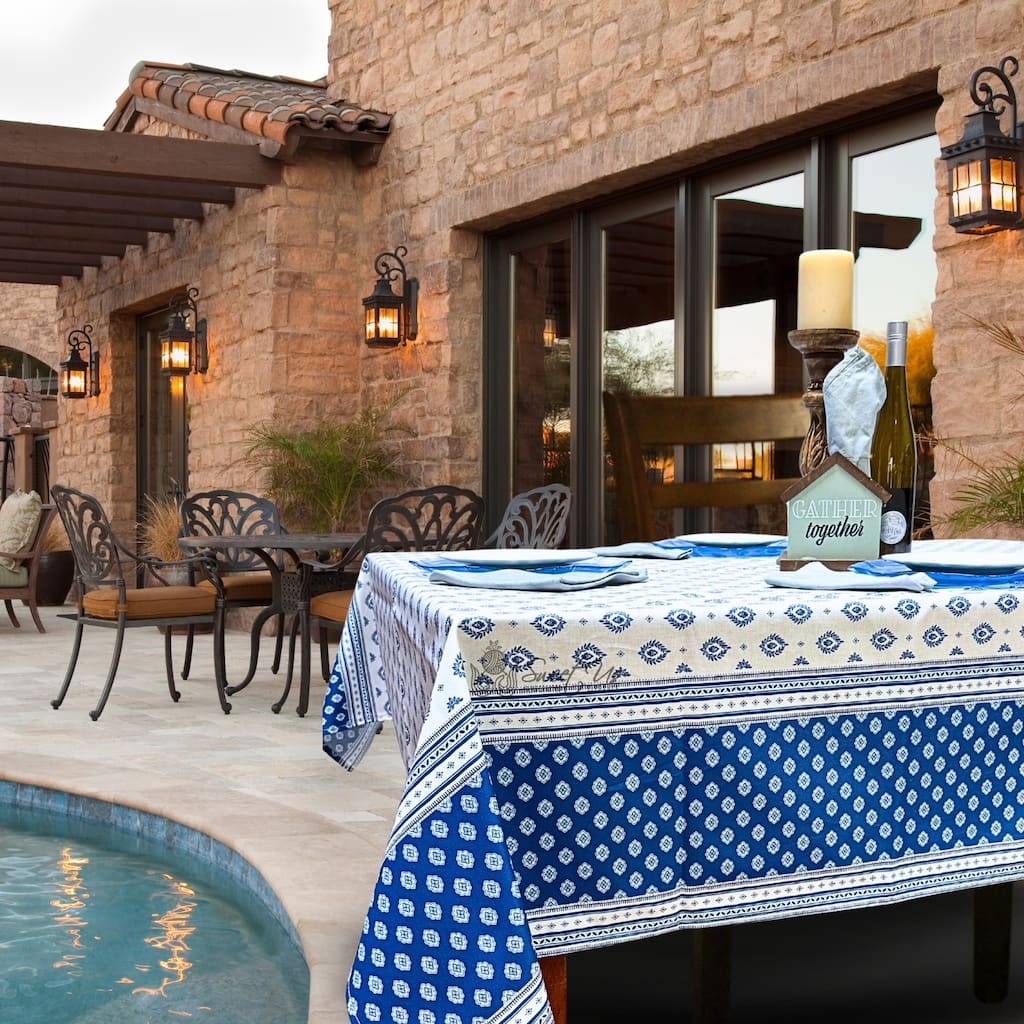 Wipeable Stain Resistant French Chateau Cotton Floral Tablecloth