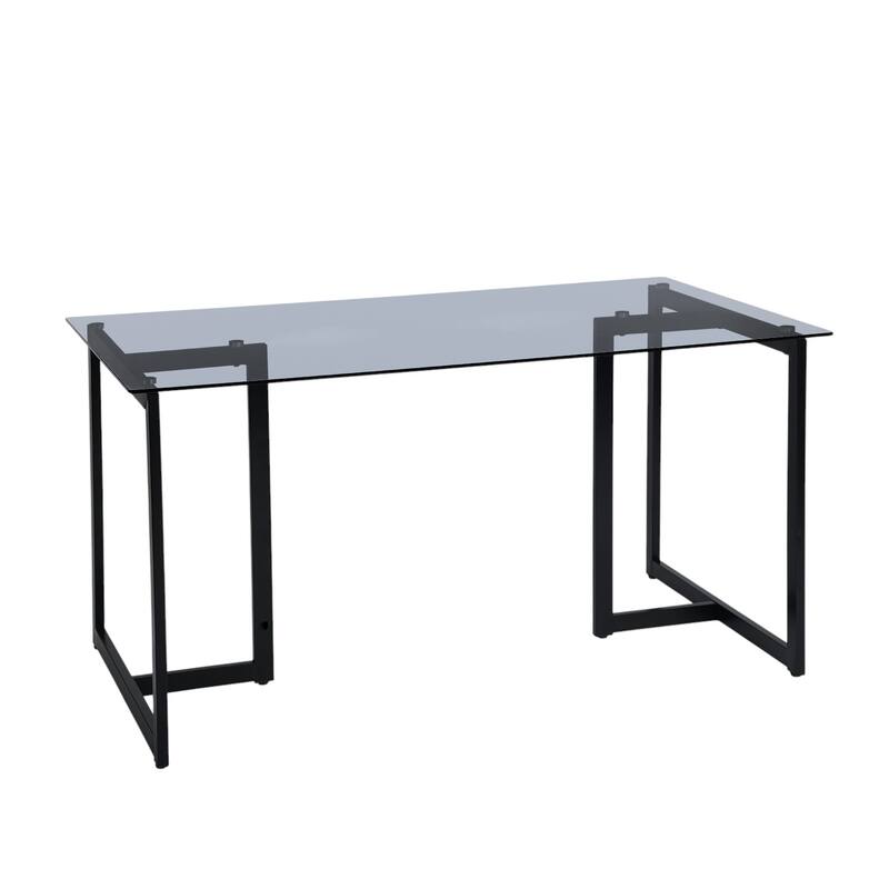 HomeRoots 55" Gray And Black Glass And Metal Sled Base Dining Table - 55.10 in. x 29.50 in. x 31.50 in.