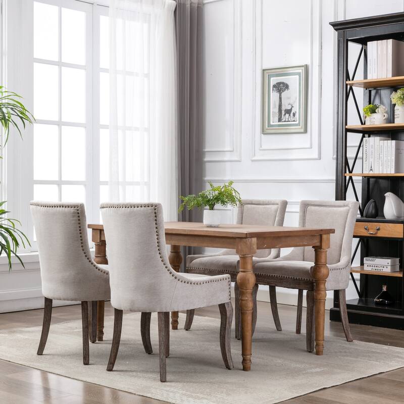 Ultra Side Dining Chair with Thickened Fabric and Solid Wood Legs, Bronze Nail Head, Set of 2