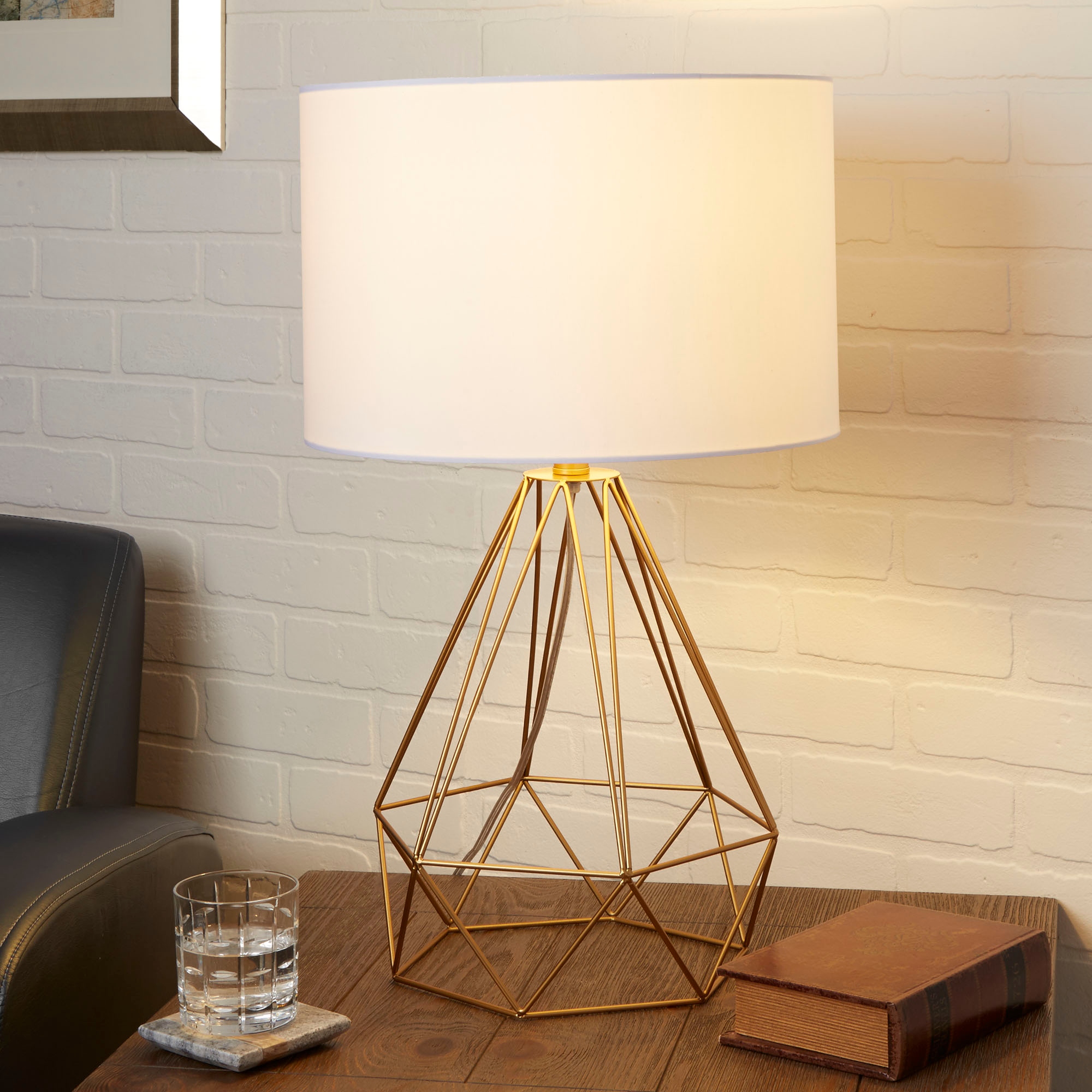 Celeste 26undefined Gold Wire Geometric Table Lamp with Drum Shade Bed Bath Beyond 20006947
