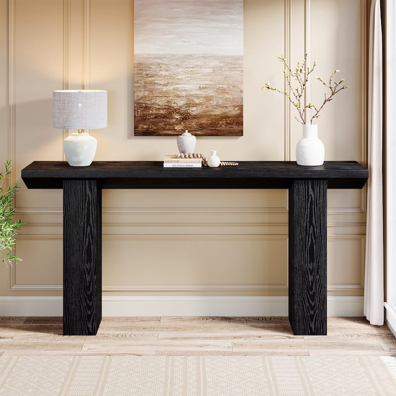 63" Long Sofa Table, Modern Console Table with Thickened Tabletop, Wooden Entryway Table for Living Room, Bedroom - Black
