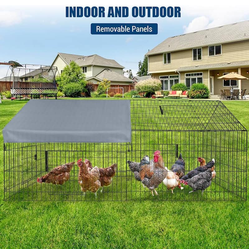 Large Chicken Run Coop, Walk-in Hen House with Waterproof & Sun-Protective Cover