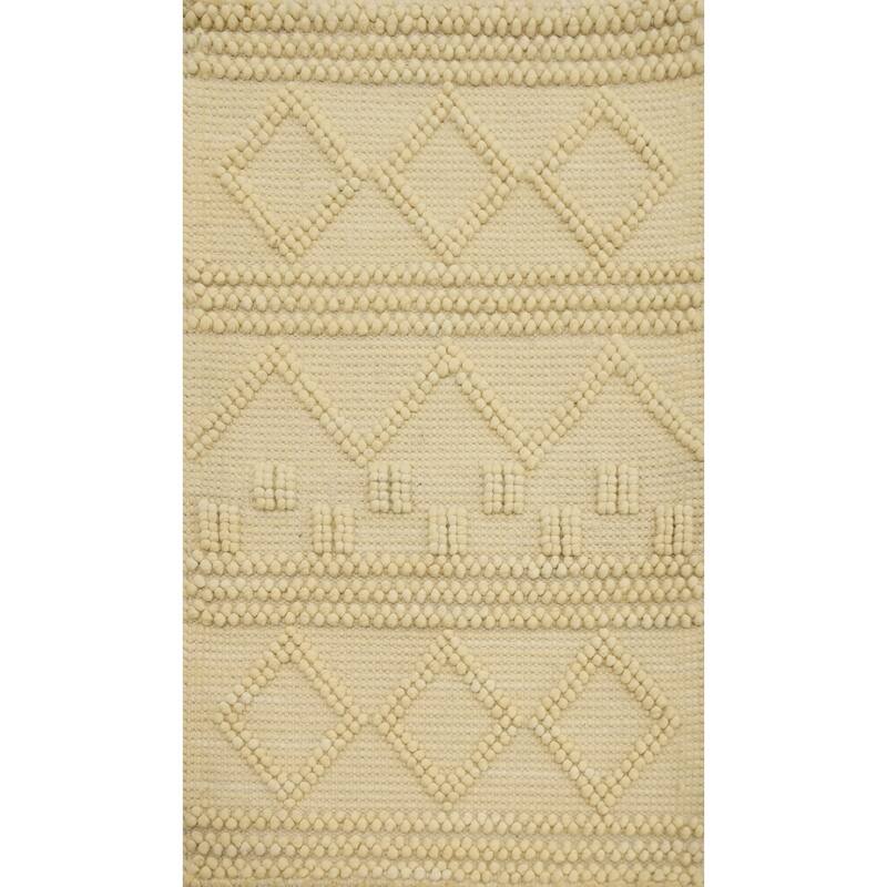 Hand Knotted Oriental 100% Wool Carpet Modern Geometric Beige & Ivories Modern Gotti Design Area Rug - 3' 0'' X 2' 0''
