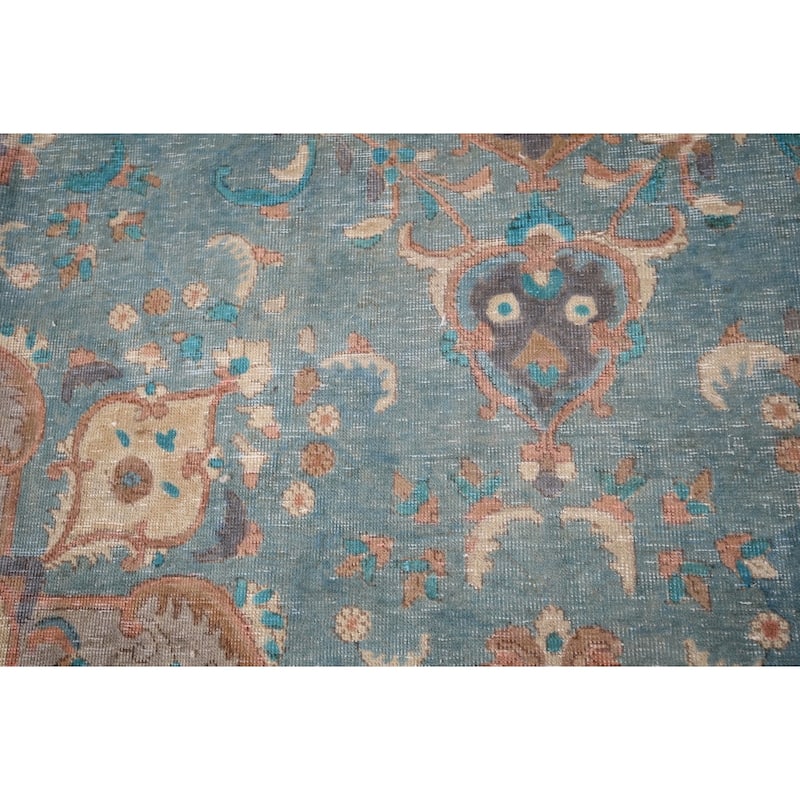 Distressed Blue Tabriz Persian Rug Handmade Wool Carpet - 8'1" x 10'11"