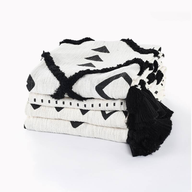 Sevita Modern Boho Tufted Stripe Cotton Standard Size Throw Blanket