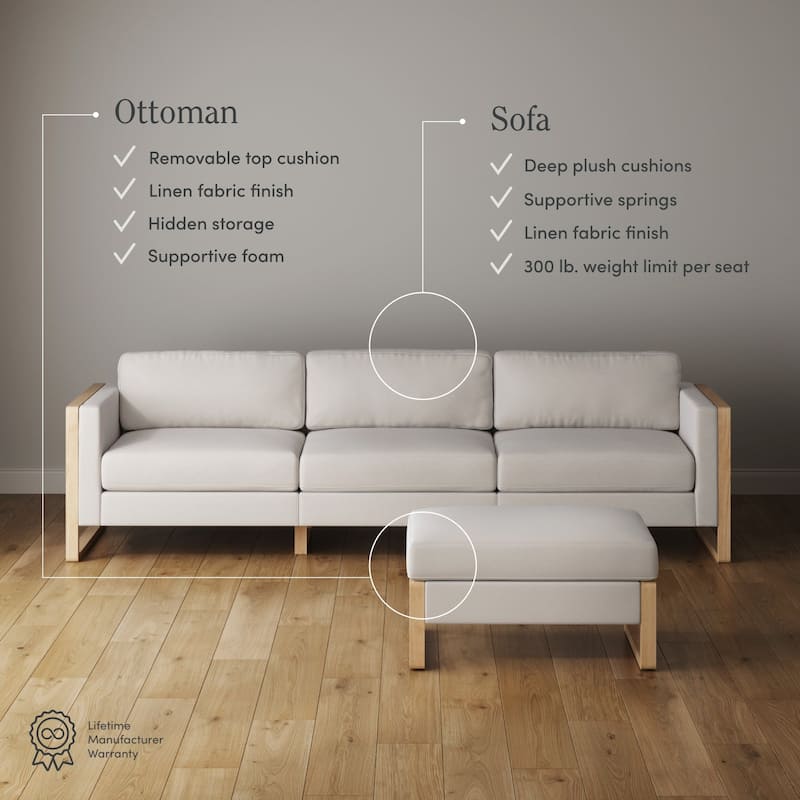 Madison Modern Upholstered Modular Sofa or Couch for Living Room with Solid Wood Legs