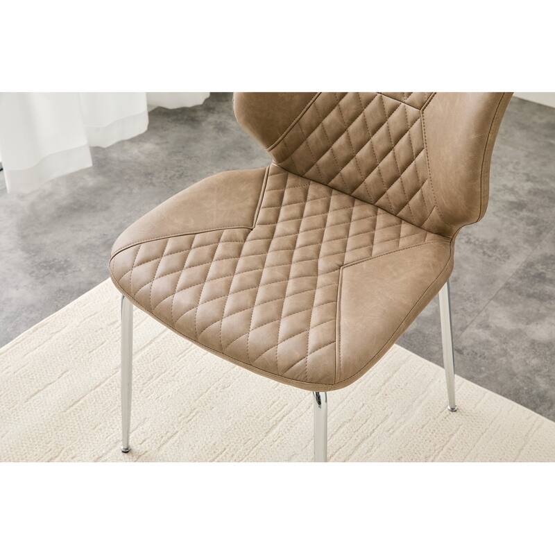 Set of 4, Oil Waxed Leather Dining Chairs with Diamond-Tufted Back