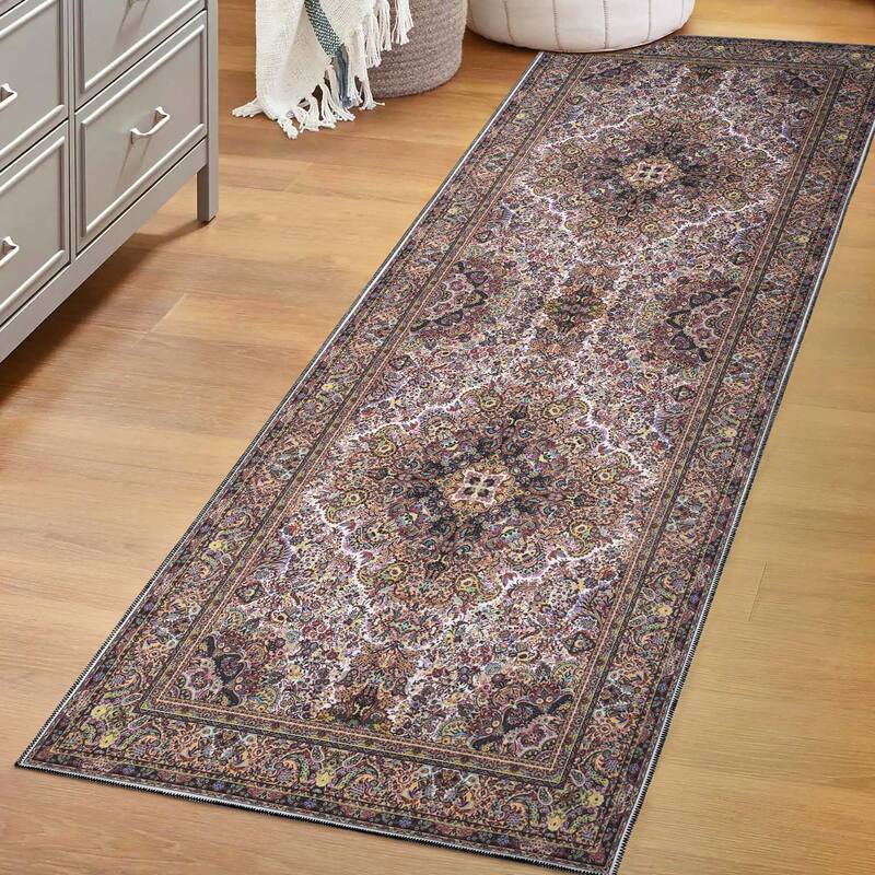 Superior Flamingo Medallion Machine Washable Indoor Area Rug or Runner - 2' 7" x 8' - Cream