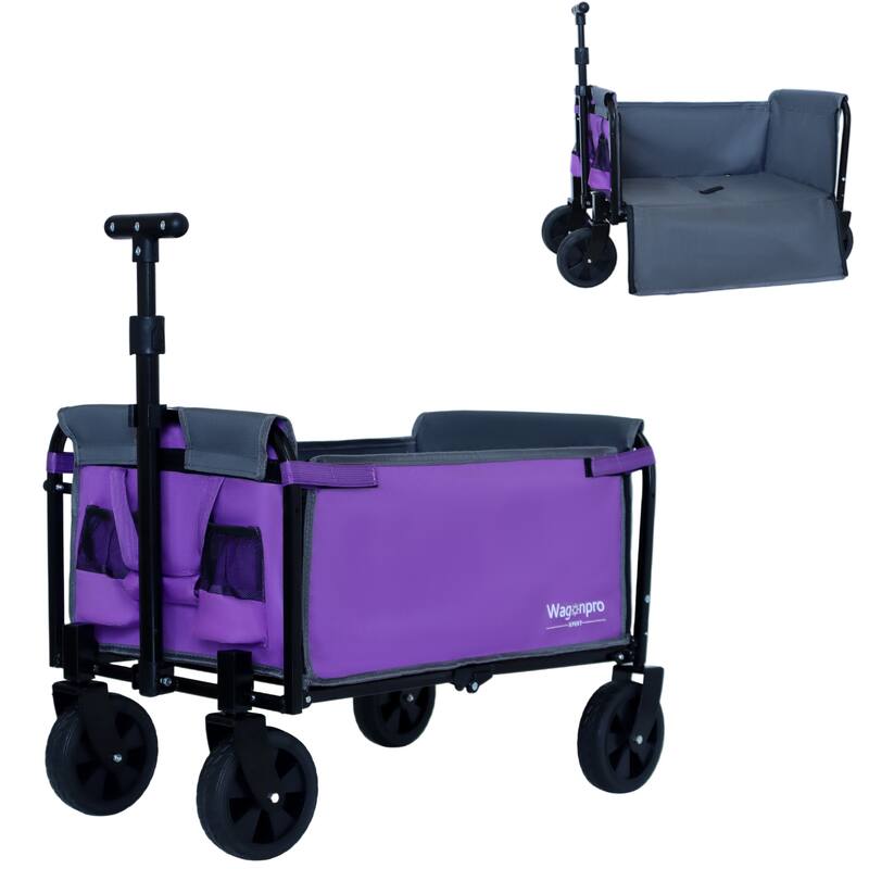 All-in-One Convertible Folding Wagon with Bench Seat, Storage & Dog Tether - Heavy-Duty Utility Cart