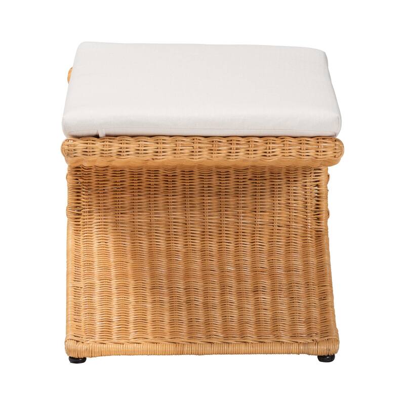 Reya Natural Rattan Footstool - Sculptural Handwoven Ottoman with Pedestal Base for Boho Coastal Living Spaces