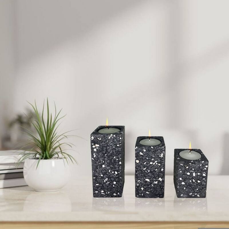 Set of Three Cement Candlesticks for Tealights in Black