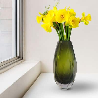 Lime Green Cut Glass Vase