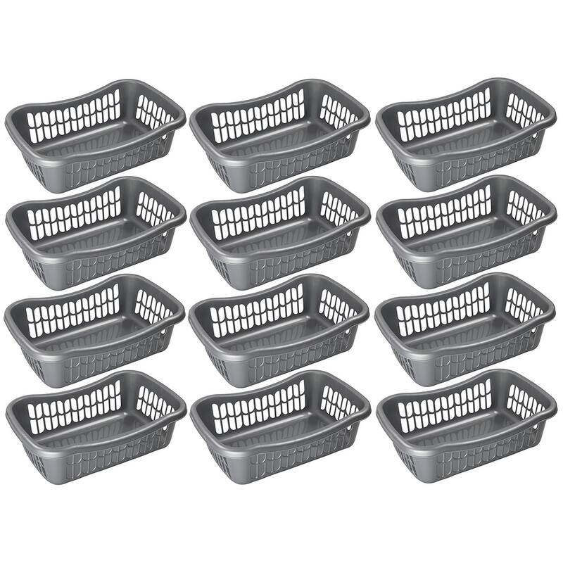 Large Plastic Storage Basket for Organizing Kitchen Pantry, Kids Room - grey