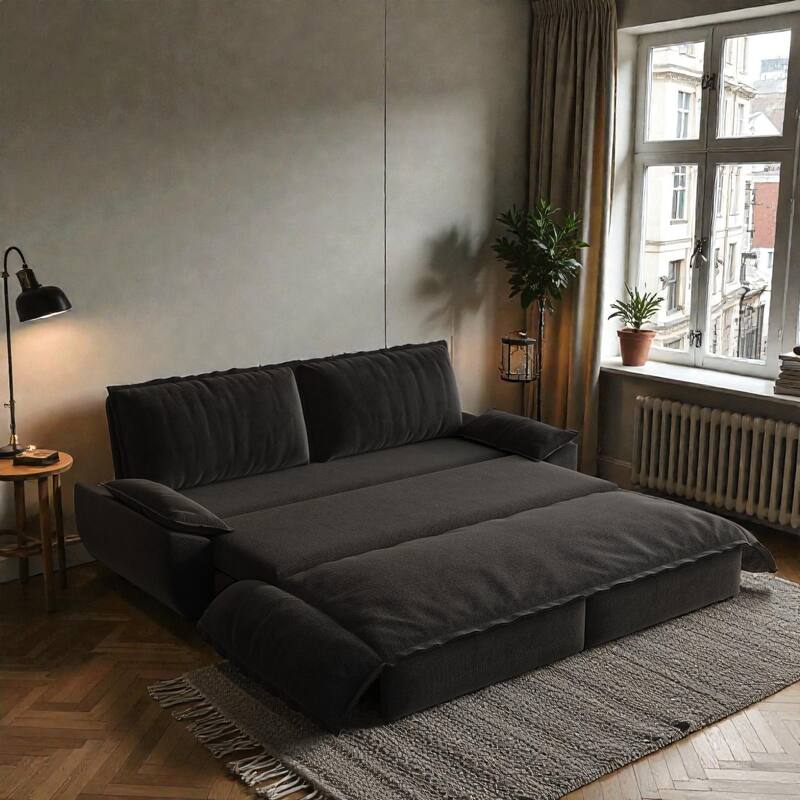 73.2" Pull Out Sofa Bed, 3-in-1 Convertible Queen Sleeper Sofa, Velvet Loveseat Couch for Living Room Bedroom