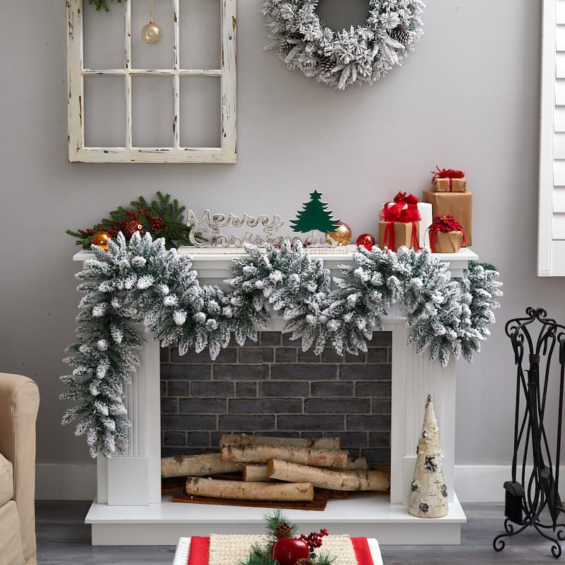 9' Flocked Artificial Christmas Garland with 50 Warm White LED Lights - 108