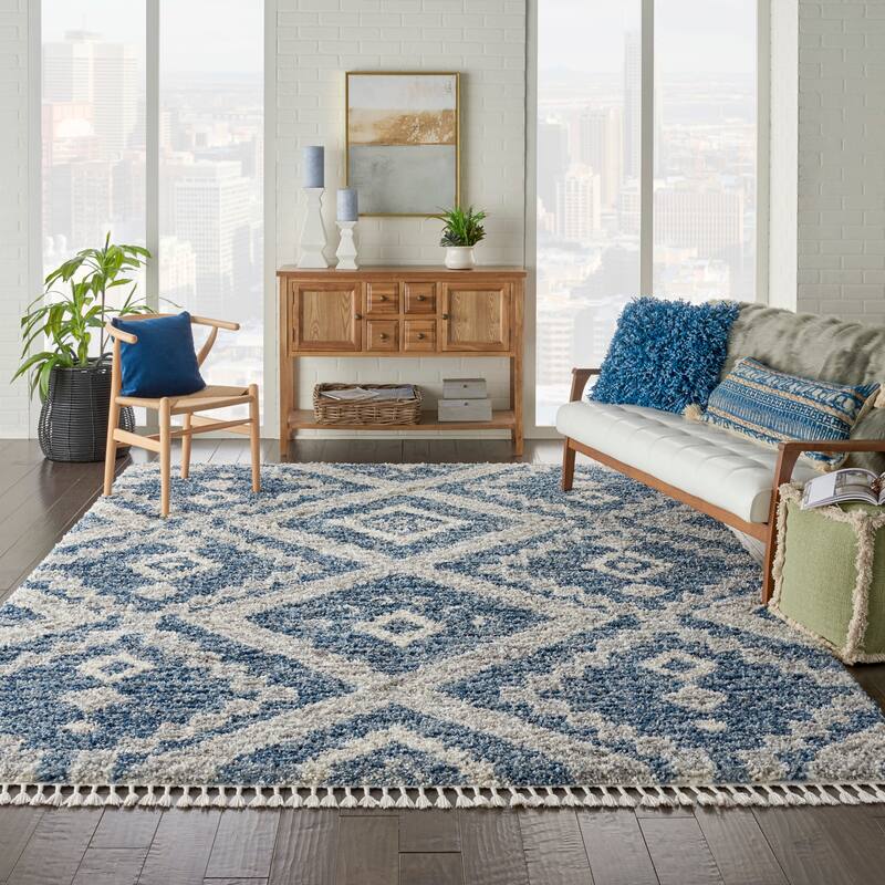Nourison Scandinavian Shag Contemporary Tribal Area Rug - 7'10" x 10'6" - Denim Blue