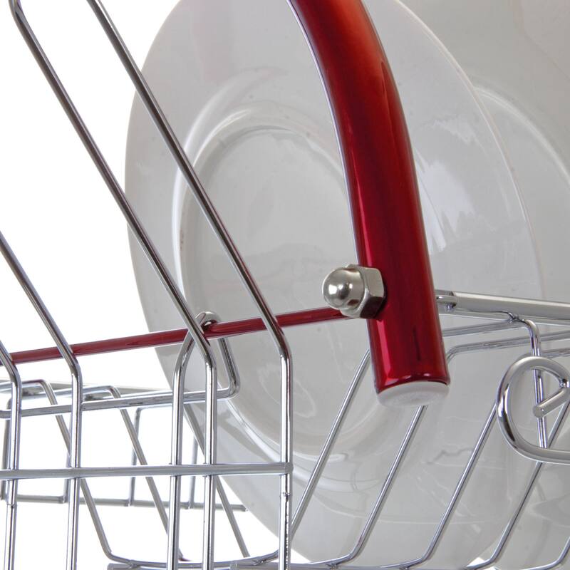 Space-Saving 16 Inch Dual Shelf Countertop Dish Rack in Red