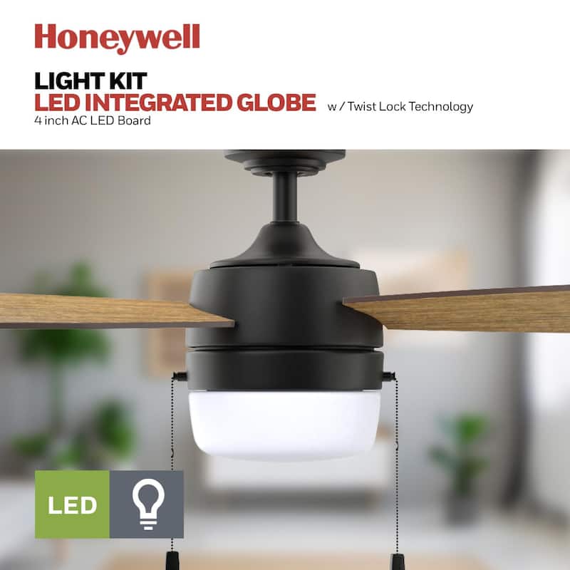 44" Honeywell Barcadero Matte Black Contemporary Indoor LED Ceiling Fan with Light, Pull Chain