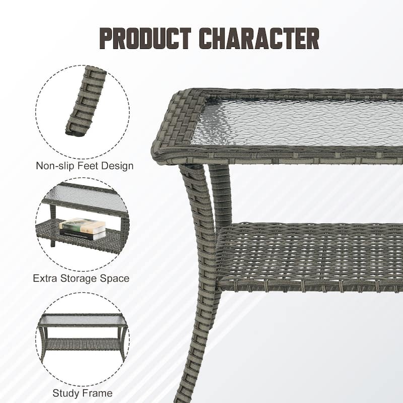Stylish Outdoor Wicker Coffee Table with Glass Top