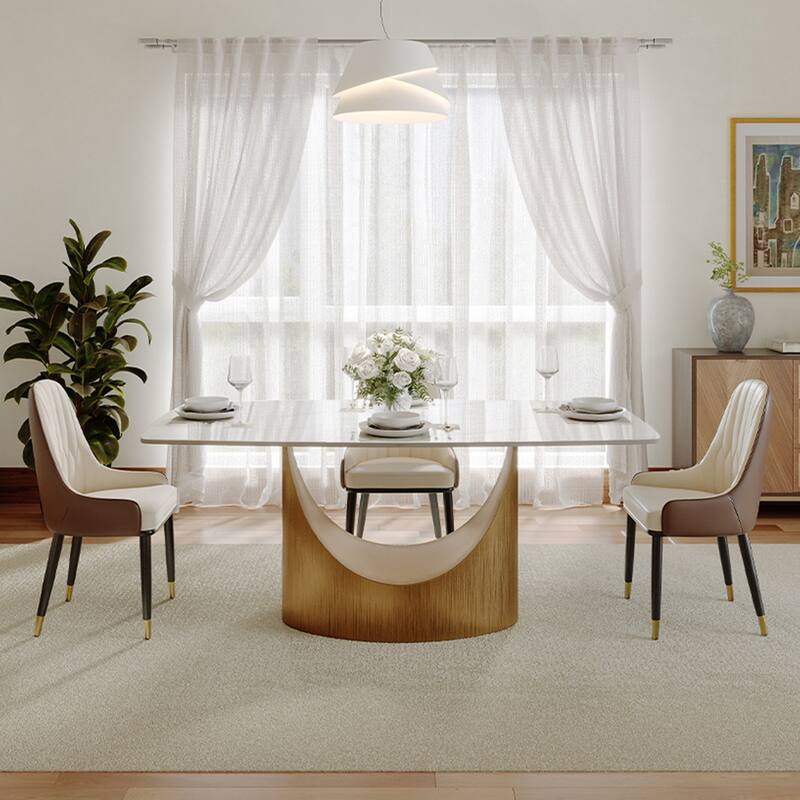 63"-94" Hobart Modern Dining Table with Rectangular Sintered Stone Tabletop and Carbon Steel Leg for 4-10