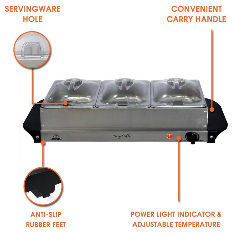 Food Warmer Temperature Control With 3 Sectioned Trays