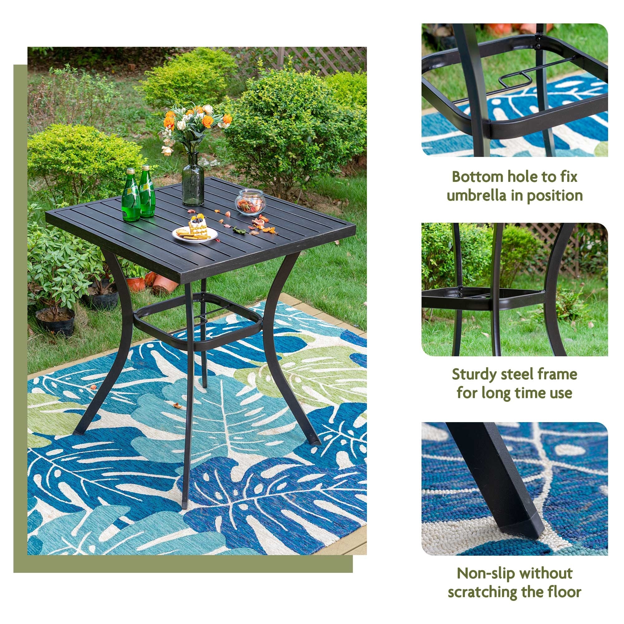 36 inch patio table umbrella Nuu Garden Black Square Aluminum Outdoor Dining with Hole resistant aluminum Woodard 36" Round Solid Top