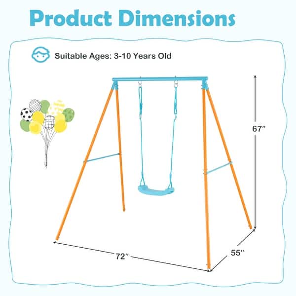 dimension image slide 1 of 2, Gymax Toddler Swing Heavy Duty Metal Swing Set w/ A Frame Adjustable