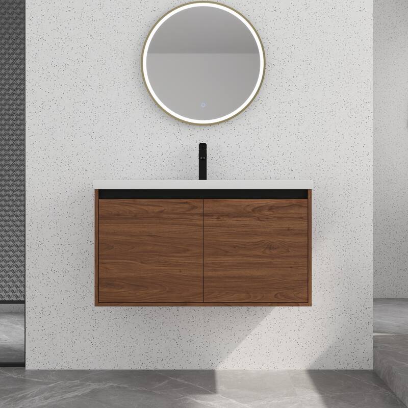 Bathroom Vanity With Sink In 16/20/24/30/36 Inch, Floating Bathroom Vanity With Soft Close Door - 36''W - Brown