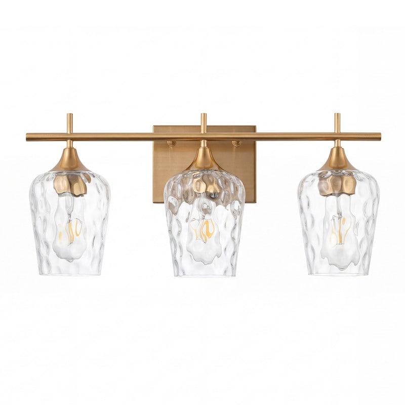 AIWEN 3 Light Bathroom Vanity Light with Brushed Brass Finish with Clear Textured Glass Shades