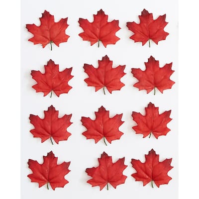 3" Small Artificial Red Fall Maple Leaves in Polybag, 24 Leaves in Bag, Set of 6 bags - 3