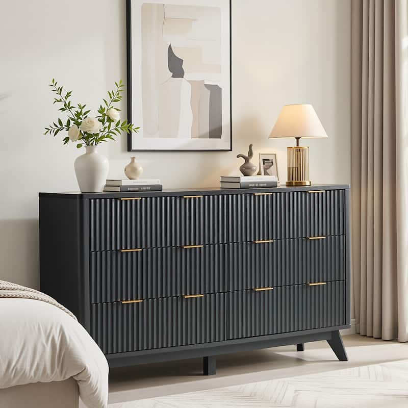 Modern Fluted 6 Drawers Dresser, Chest of Drawers, Dresser TV Stand