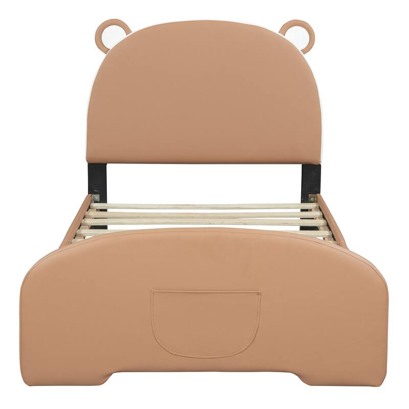 Twin Size PU Upholstered Platform Bed with Bear Shaped Headboard