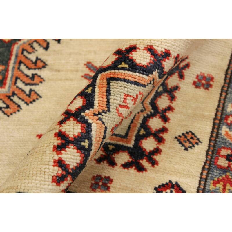 Caucasian Super Kazak Lilith Beige/Rust Hand Knotted Wool Rug - 5'6'' x 8'0''