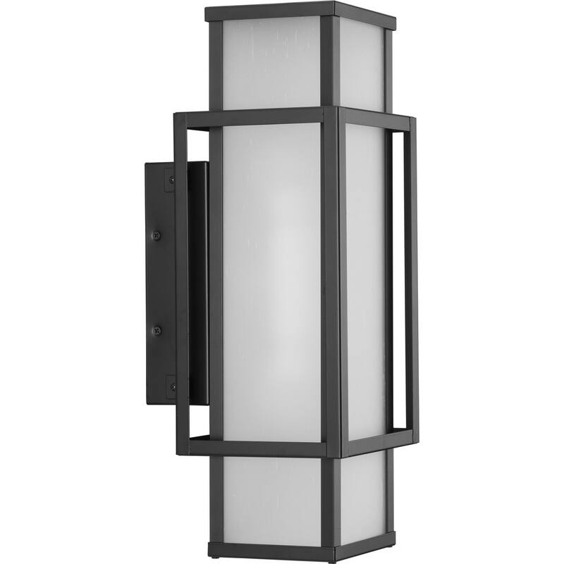 Unison Collection Two-Light Matte Black Etched Seeded Glass Contemporary Wall Lantern - 6 in x 7.62 in x 18 in