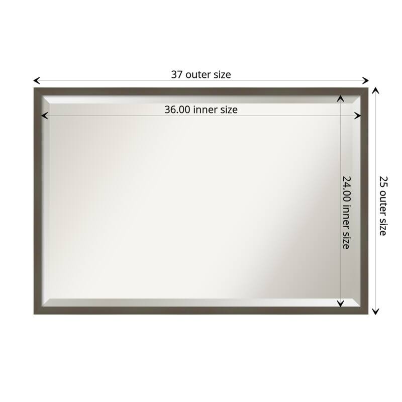 Beveled Wood Bathroom Wall Mirror - Svelte Frame - Outer Size: 37 x 25 in - Svelte Clay Grey
