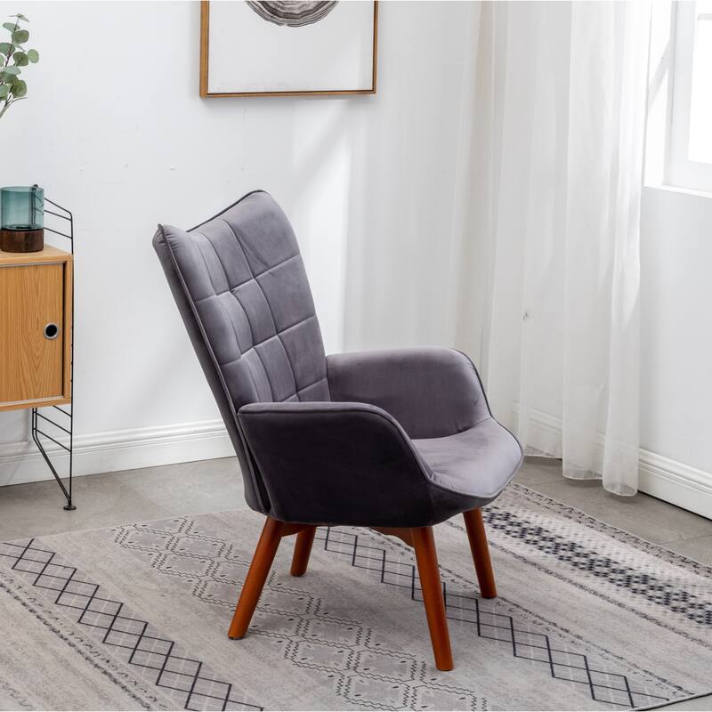 Gray 33" Polyester Button Tufted Accent Chair