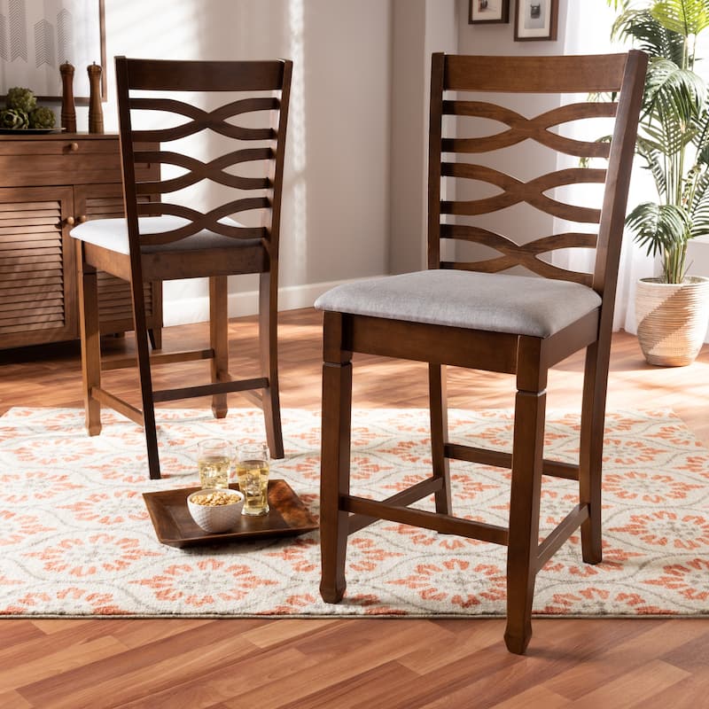 Modern Counter Height Pub Chairs - Grey Fabric & Walnut Finish - 2 Piece Set - 42.52